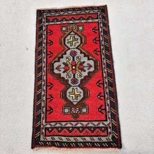 Vintage Rug, 1.8x3.2 ft Small Rug, <b>Red</b> Black <b>Wool</b> Rug - Product Image 1