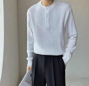 Best Selling <b>Vintage</b> Buckle Round Neck Solid Color <b>Sweater</b> Casual Basic Knit Men's <b>Sweater</b> Long Sleeve Pullover Classic Outfits - Product Image 2