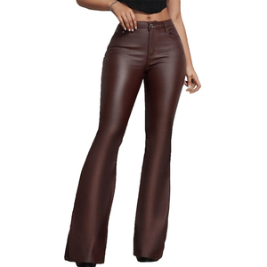 Pantalons pour femmes en cuir véritable taille haute couleur unie streetwear écologiques en gros taille personnalisée automne hiver - Product Image 1