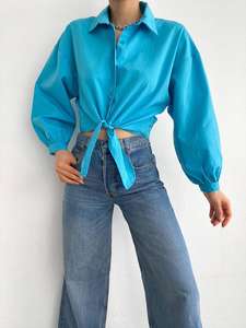 Ropa de protección solar informal de manga larga corta ajustada azul de verano para mujer de calidad Premium, blusas tejidas transpirables cómodas, camisas - Product Image 3