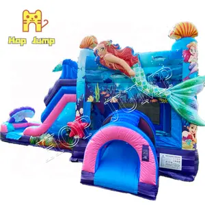 Nieuw Design Deluxe Outdoor Leuke Zeemeermin Opblaasbare Waterglijbaan Splash Pool Park Balls Heavy Pvc Bounce House Springkasteel