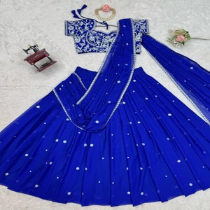 Lehenga Saree de Georgette Sintética con Estilo de Volantes, Listo para Usar, con Cancán y Trabajo de Lentejuelas, Incluye Choli Sin Coser - Product Image 5
