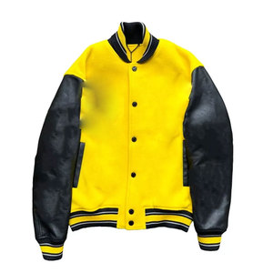 Men's Genuine Leather Baseball Varsity Jacket with Embroidery <b>Patches</b> Red Black Letterman Winter Coat with Multiple Sleeves - Product Image 1