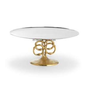 แท่นวางเค้กโลหะขัดเงาสีเงินทรงกลมมาตรฐานพร้อมชุบทองขาตั้งดีไซน์แฟนซีที่ไม่เหมือนใครจากอินเดีย - Product Image 1