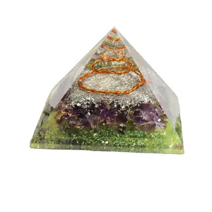 Peridot And Amethyst Healing Crystals Energy Generator Orgonite Pyramid for Meditation