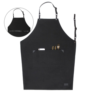 Tablier de chef imperméable pour homme Tablier de serveur en toile de serveuse avec poches Tabliers à bavette résistants à l'eau - Product Image 6