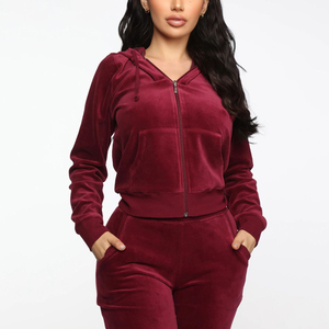 Chándales de lana de algodón grueso de buena calidad para mujer, ropa de calle, conjunto de chándal de terciopelo personalizado de terciopelo para niñas - Product Image 5