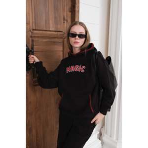 Ensemble de survêtement noir à capuche avec pantalon palazzo à jambes larges - Noir - Product Image 1