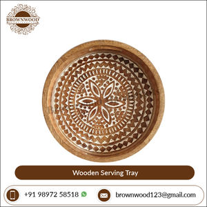 Plateau de service rond en bois de manguier antique finition blanche brûlée 10x10x2.5 pouces de qualité supérieure pour la décoration élégante de la maison ou du bureau - Product Image 4