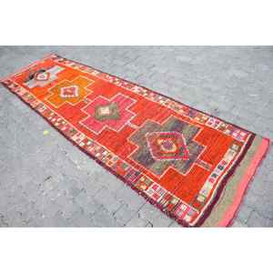 Turkish <b>Runner</b> Rug 2.8x10.5 ft, <b>Red</b> Plants & trees Vintage Wool Rug - Product Image 2