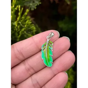 925 <b>Silver</b> Leaf Enamel Pendant Bezel Setting Rhodium Plated Religious Shield Pattern Rose Gold Inlay Platinum Charm Numbered - Product Image 2