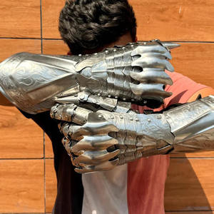 Medieval Fantasy Knight Gothic <b>Etching</b> Silver-Plated Polished Gloves Set Pair of Metal Craft Gauntlet Gloves - Product Image 5