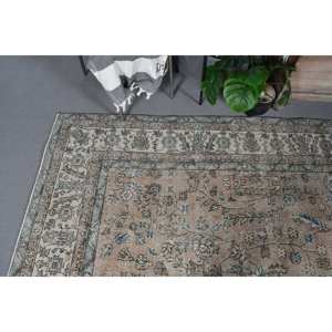 Alfombra Tradicional de Lana con Diseño de Parches en Beige y Azul, Ecológica, de Pelo Medio, 7.1 x 10.3 pies, Tejido Turco, para Comedor, con Base de Látex - Product Image 2