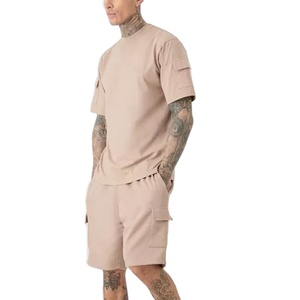 Ensemble 2 pièces personnalisable pour homme : T-shirt décontracté à épaules tombantes et short en coton léger sans coutures – Nouvelle collection été streetwear - Product Image 1