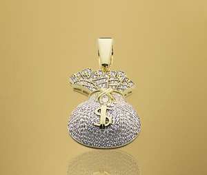 Pendentif sac d'argent glacé 925 argent couches glacées Bling Leb Grown diamant pendentif luxe Hip Hop bijoux très brillant pendentif - Product Image 1