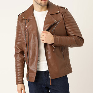 Men's Heavyweight Leather <b>Jacket</b> for Winter Slim Fit Plus Size Stand Collar with Front Logo Available in Different Colors - Product Image 1
