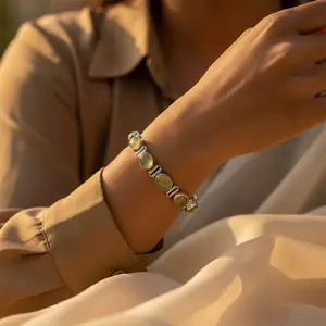 925 <b>Silver</b> Beaded <b>Bracelet</b> for <b>Women</b> with Peridot Gemstone Charm or Bangles Gift Mainly Made of Jade and Zinc Alloy - Product Image 3