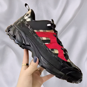 Dernières tendances de la mode, chaussures de sport en cuir véritable à lacets, motif en coton à carreaux, chaussures décontractées pour le jogging et la remise en forme - Product Image 2