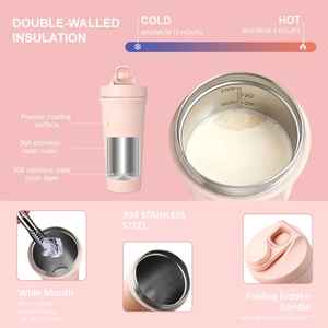 Bouteille de shaker à protéines à large ouverture sans BPA de 26 oz |   Thermos isotherme en acier inoxydable 304 avec poignée, isolation thermique 12-24h - Product Image 4