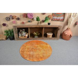 Tapis Turc Vintage Moderne 3.4 X 3.5ft Orange Patchwork Design Laine Latex Pile Moyenne Décorations de Salle à Manger Écologiques - Product Image 3