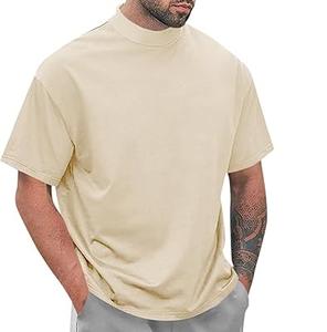 Camisetas transpirables de verano con cuello simulado, camisetas de talla grande con hombros caídos y cuello redondo para hombre, camisetas cuadradas de media manga de algodón de gran tamaño - Product Image 1
