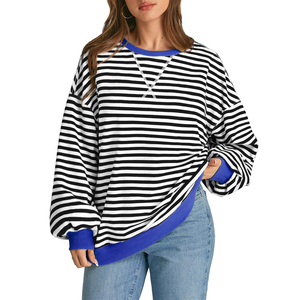 Sudadera con Capucha Personalizada con Logotipo, de Algodón y Forro Polar, con Rayas, de Manga Larga, Holgada, Informal para Mujer, Antiarrugas, Transpirable, para Invierno - Product Image 2