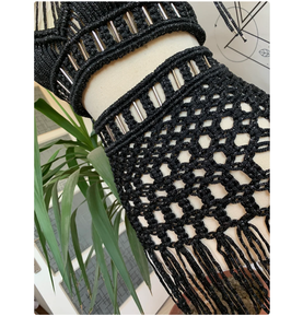 Vestido de Cordón de Algodón Negro Hecho a Mano, Moderno, para Regalo de Boda, Tejido a Mano, para Festivales - Product Image 3