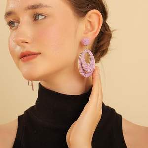 Pendientes de aro de rafia hechos a mano para mujer, joyería colgante Bohemia ligera, fiesta de moda, verano, Vacaciones en la playa, diseño de envoltura de paja ovalada - Product Image 2