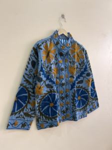 Chaqueta de Algodón Bordada a Mano con Diseño Floral Suzani para Mujer, Chaqueta Corta Informal - Product Image 4