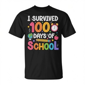 T-shirt pour les élèves et les enseignants de l'école, pour célébrer les 100 jours d'école avec un motif « J'ai survécu » - Product Image 2