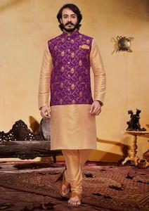 ผ้าไหมคุณภาพดีที่สุด Kurta Payjama พร้อม Koti บุรุษขายส่งเชอร์วานีล่าสุดบุรุษชาติพันธุ์สวมใส่ชุดแต่งงานแบบดั้งเดิมของอินเดีย - Product Image 6