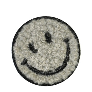 Patch brodé circulaire en chenille avec visage souriant, thermocollant, pour vêtements, chapeaux, sacs, vestes, sacs à dos, artisanat DIY, décoration - Product Image 1