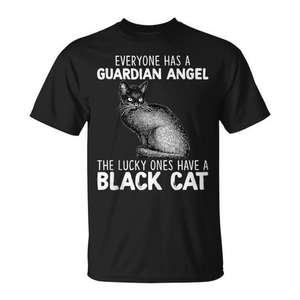 T-shirt Black Cat Guardian Angel in cotone unisex per gli amanti dei gatti, regalo per gli amanti degli animali domestici - Product Image 1