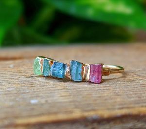 Bague galvanisée multi-tourmaline brute naturelle bague en plaqué or brut tourmaline pierre précieuse bijoux galvanisés bague minimaliste - Product Image 4