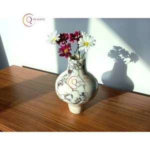 Florero de piedra de mármol moderno Florero de piso decorativo para el hogar blanco único de alta calidad a Gran Precio de exportador indio - Product Image 4