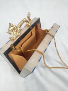 Elegant <b>Black</b> Resin Clutch with Gold Embellishments and Pearl Chain Stylish <b>Evening</b> <b>Bag</b> for Party & Wedding SALE resin crafts - Product Image 3