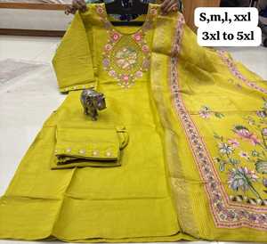 Heavy Beautiful Bollywood Design Most Trending Seda de muselina de moda con trabajo hecho a mano y trabajo de hilo Kurti Pant y Duaptta - Product Image 2