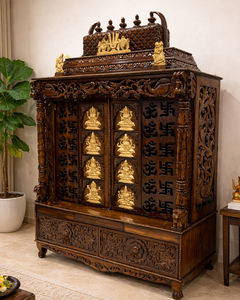 Gujarati Swaminarayan Style Teak <b>Wood</b> Home Mandir Premium Ashtalakshmi Puja Temple <b>Waterproof</b> USA Chicago - Product Image 5