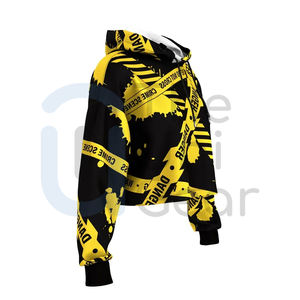 Sudaderas con capucha para hombre y mujer más vendidas para invierno Casual Danger Print Drawstring Hoodie Fashion Ladies Crop Top - Product Image 4