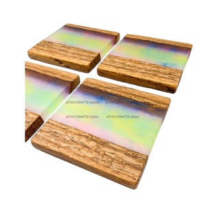 Unique Selling 2024 Wood Resin Unique <b>Coasters</b> <b>Drinks</b> Wooden Epoxy Unique <b>Coaster</b> Home Kitchen Decoration - Product Image 1