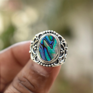 Hecho a mano Plata de Ley 925 Classic Gemstone Bisel Ajuste Anillo de bodas Promesa personalizada Regalo de joyería Corte ovalado Abalone Compromiso - Product Image 2