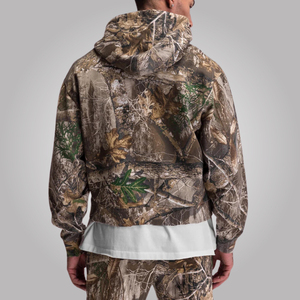 Sweat à capuche zippé pour homme, camouflage RealTree, hiver, 100% coton, molleton, coupe ample, écologique, veste imprimée élégante, devant - Product Image 3