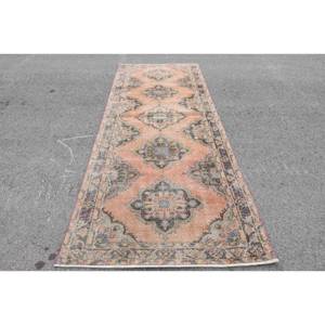 Alfombra de lana turca de retazos naranja y verde vintage, 4,5x12,1 pies, tejido plano, alfombra para sala de estar con respaldo de látex, 4m de ancho - Product Image 1