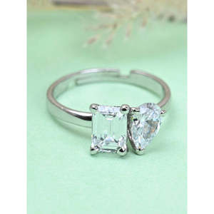 NOVAMART Fine <b>Dainty</b> 925 Sterling Silver Twins Finger <b>Ring</b> Adjustable Band with Cushion Emerald Cut Oval Zircon and Diamond Whol - Product Image 2