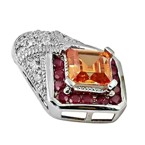 Bague vintage élégante en argent avec pierre précieuse orange et incrustation de rubis - Product Image 2