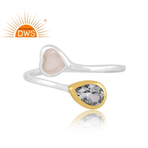 Anillo ajustable de plata de ley fina de la mejor calidad, Topacio azul natural y piedra de Luna blanca, fabricante de joyería personalizada - Product Image 3