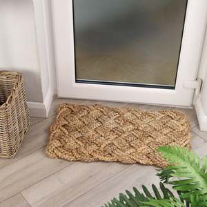 Felpudo de yute anudado grueso rectangular | Alfombra de felpudo de fácil limpieza ecológica natural de Vietnam - Product Image 2