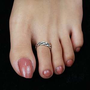 Tridha Gold Plated <b>Toe</b>-<b>Rings</b> (Pair) Wedding Occasion Copper Jewelry with Twisted Wire <b>Silver</b> Design - Product Image 5