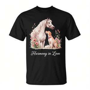 T-Shirt Promozionale con Silhouette di Cavallo e Cane 'Armonia nell'Amore' - Product Image 2