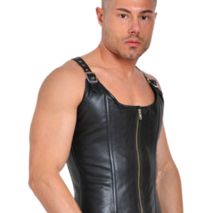 Gilet en cuir style corset pour homme Slayer, noir, simili cuir, fermeture éclair sur le devant, vêtement de club fétiche - Product Image 3